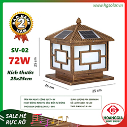Đèn trụ cổng năng lượng mặt trời SV-02 loại 25cm