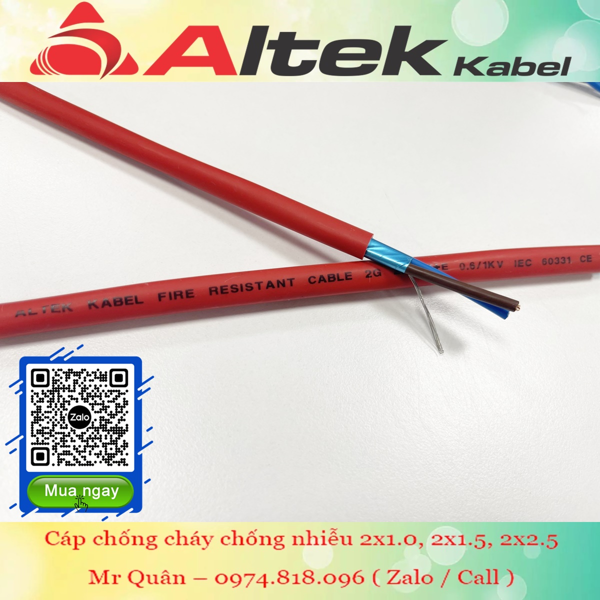 Cáp chống cháy chống nhiễu Altek Kabel 2x1.5mm² an toàn và ổn định